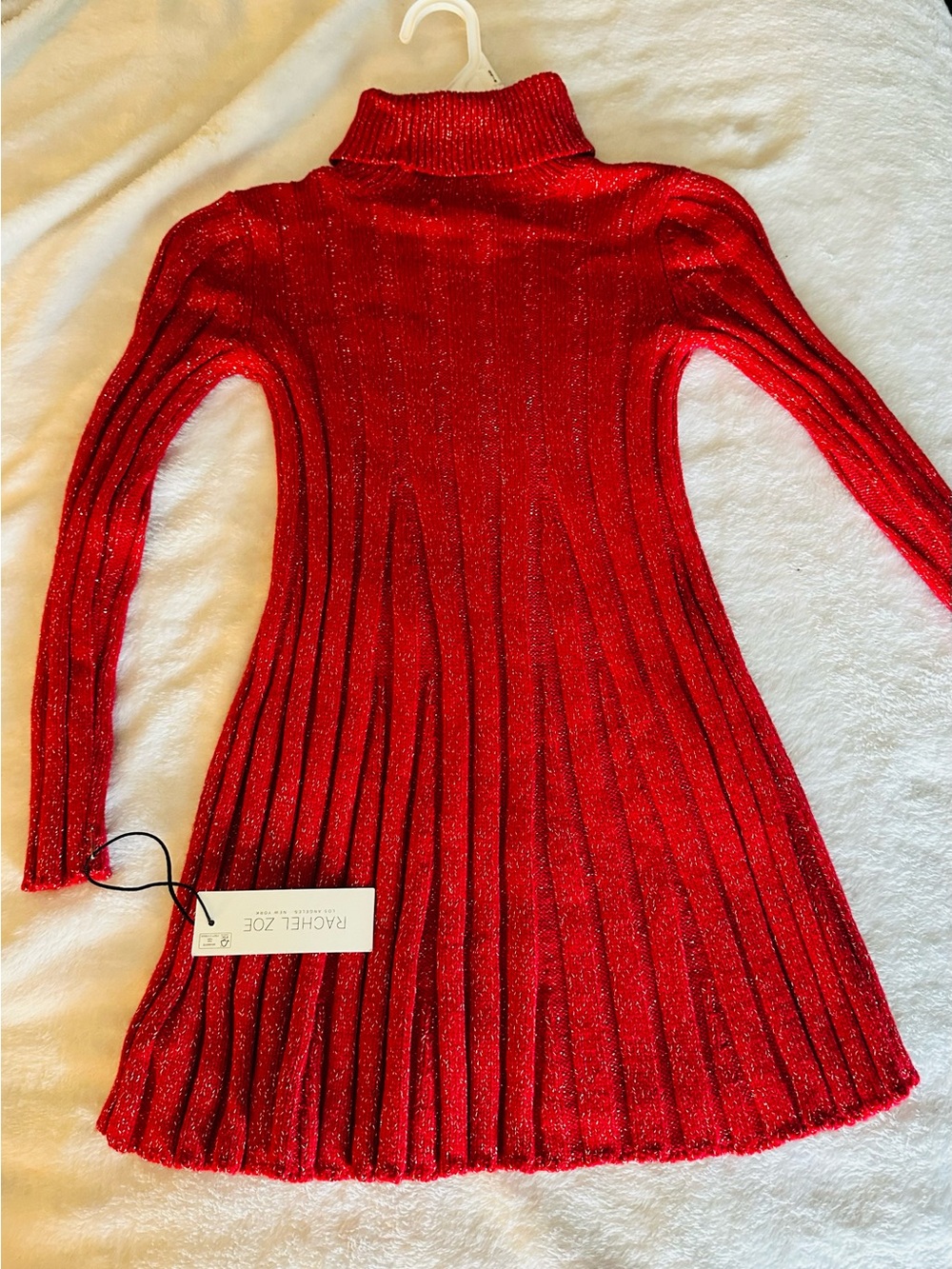 Rachel Zoe Red Metallic Pleated Turtleneck Sweater Dress